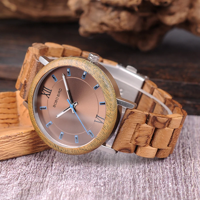 BOBO BIRD Wooden Watches Men Quartz Wrist Watch Male Luminous pointer Metal back cover Gift box saat erkek clock Customize logo