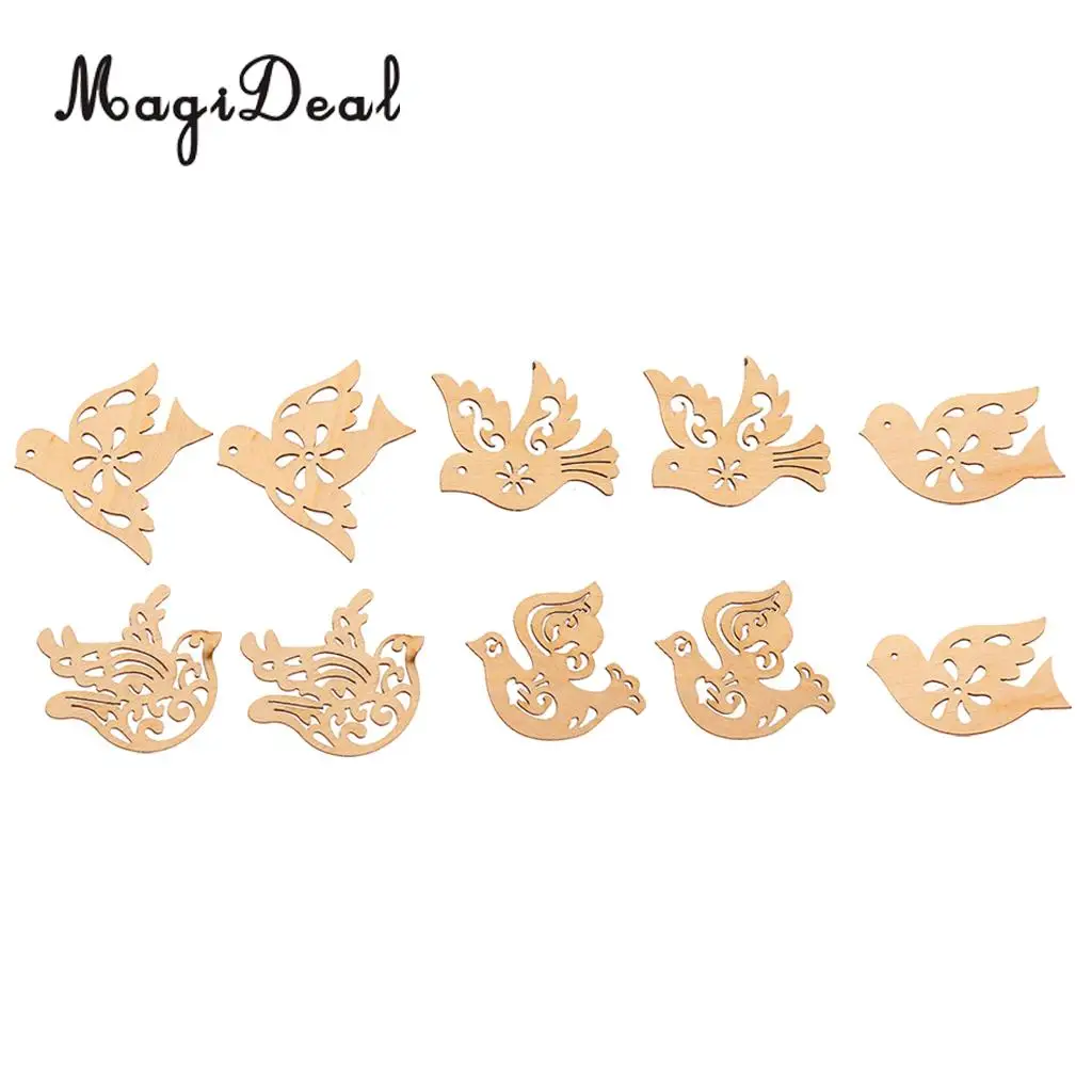 10x Mixed Creative Wooden Birds Cutouts Shapes Wooden Craft Embellishments Scrapbooking Wood Art Hanging Decoration Wind Chimes