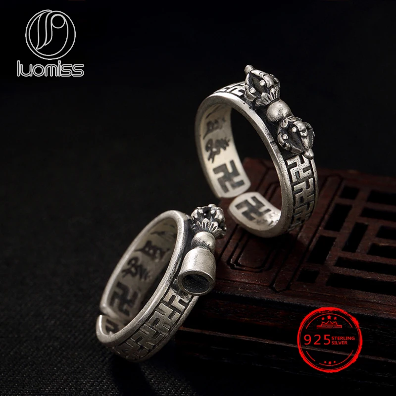 buy Full S925 Sterling Silver Retro Ring for Man Matte king Vajra with a real Religion Antique silver lady #039;s ring