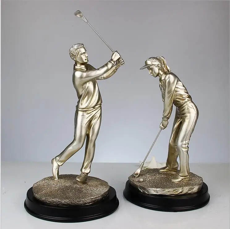 Modern creative European character resin statue golf couple sculpture
