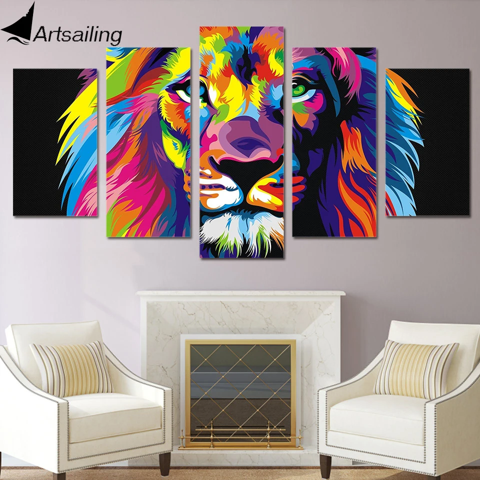 Buy Lion Painting 5 piece Canvas art HD Printed