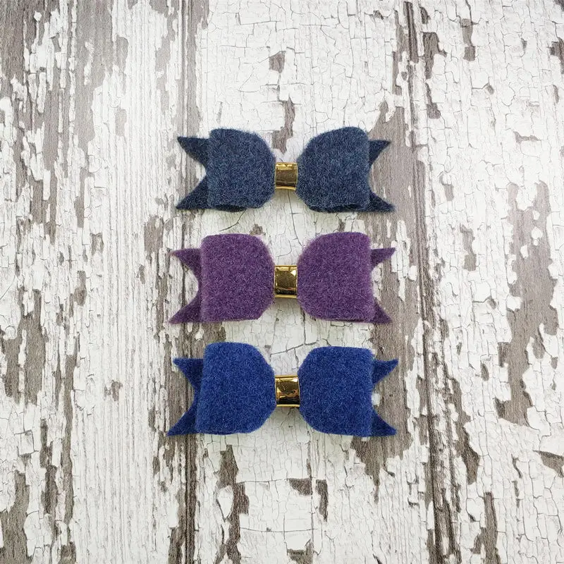 

2019 Wool Felt Hair Clips Navy Purple Royal Blue Wool Vintage Bow For Toddler Girls Party Life