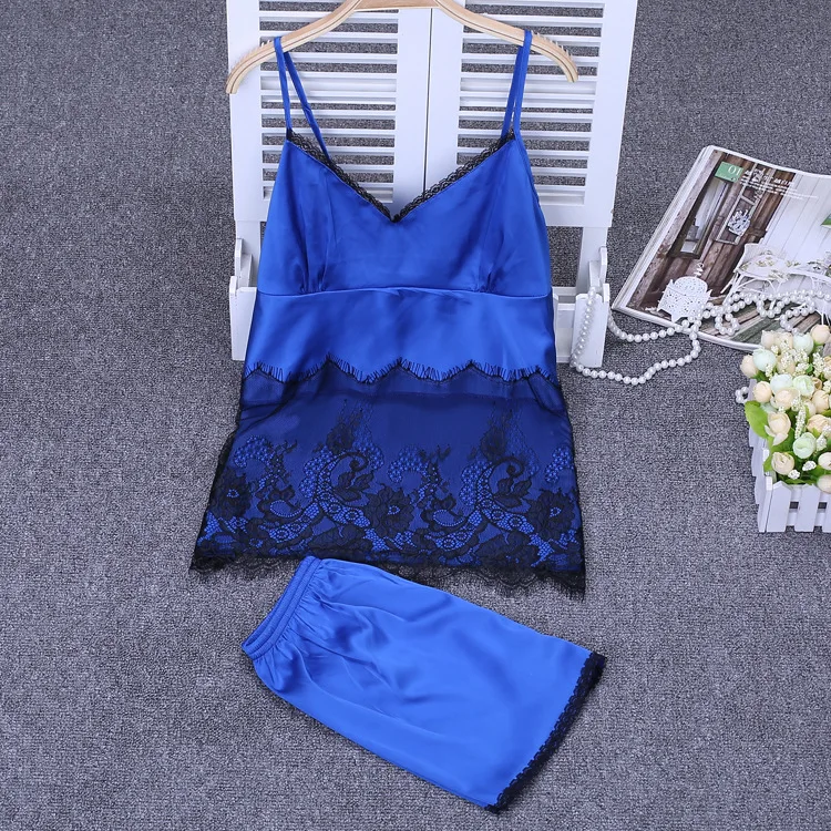 

Lisacmvpnel Sexy Lace Spaghetti Strap Women Pajamas Shorts Set Elegant Female Sleepwear Set