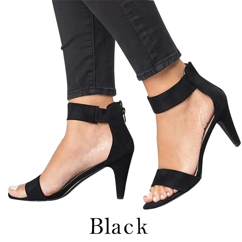 Oeak/летние туфли с открытым носком; босоножки на высоком каблуке; женская обувь на тонком каблуке с ремешком; zapatos de mujer; Sandalias Mujer; Прямая поставка - Цвет: Black