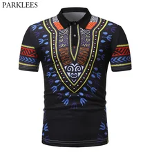 Летние Шорты рукавом рубашки поло Для мужчин модные африканские Dashiki печати поло Homme Повседневное дышащая брендовая футболки-поло мужские XXL