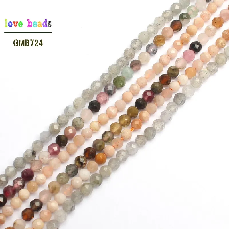 

2MM Natural Faceted Sunstone Tourmaline Labradorite Stone Beads for Jewelry Making Diy Jewelry 180pcs/lot