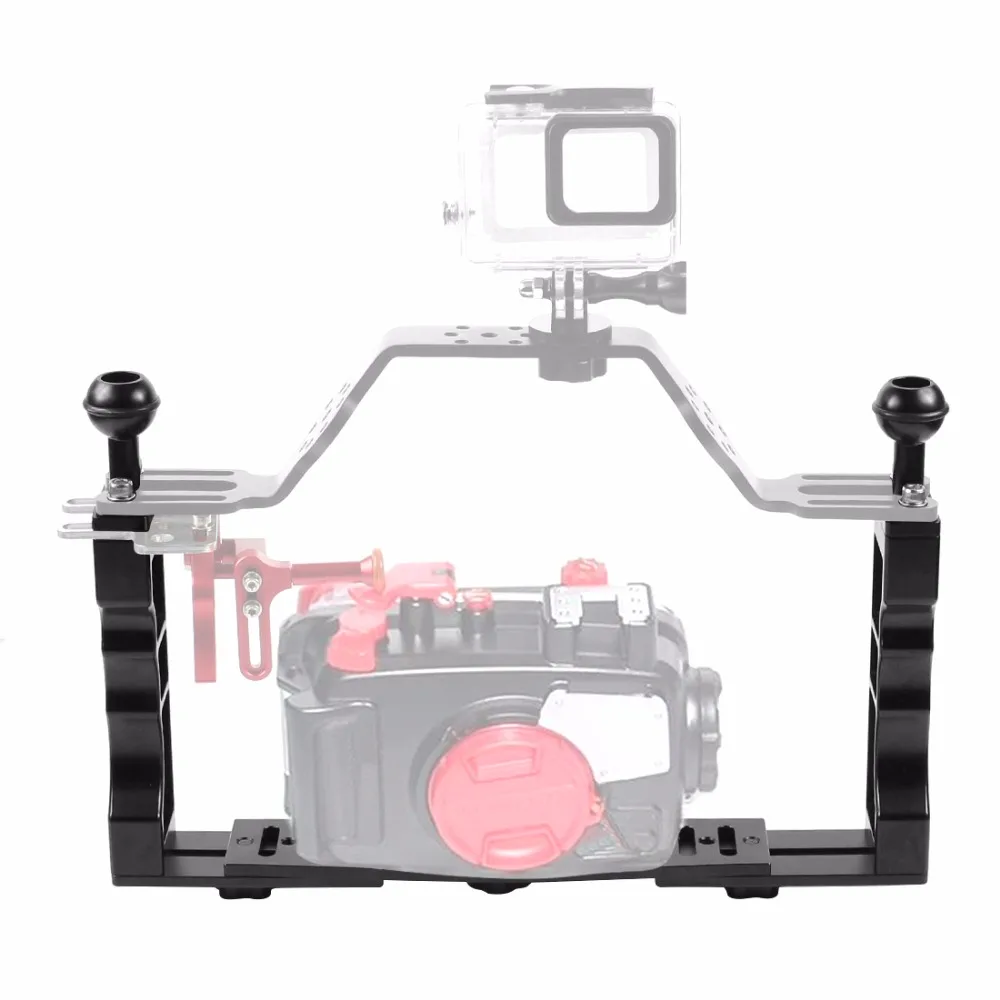 

Dual Handle Aluminium Tray Stabilizer Rig for Underwater Light Arm Bracket Diving Tray Mount for GoPro DSLR Camera Housing Frame