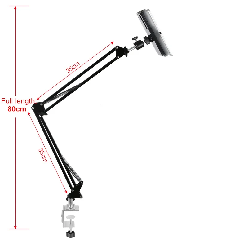 Регулируемая Кровать Подставка для планшета 80 см Складная Рука Универсальный вращающийся настольный стол Hands Free держатель для сотового телефона для iPad Air Mini - Цвет: Black