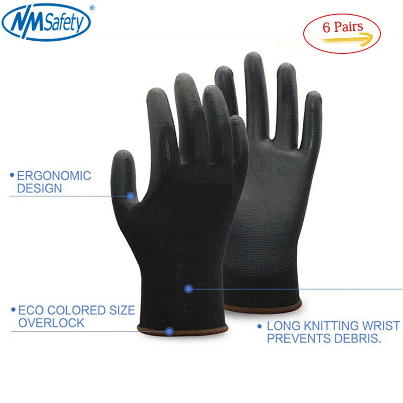 6 Pairs Blackrock PU Safety Work Protective Gloves work gloves protective gloves