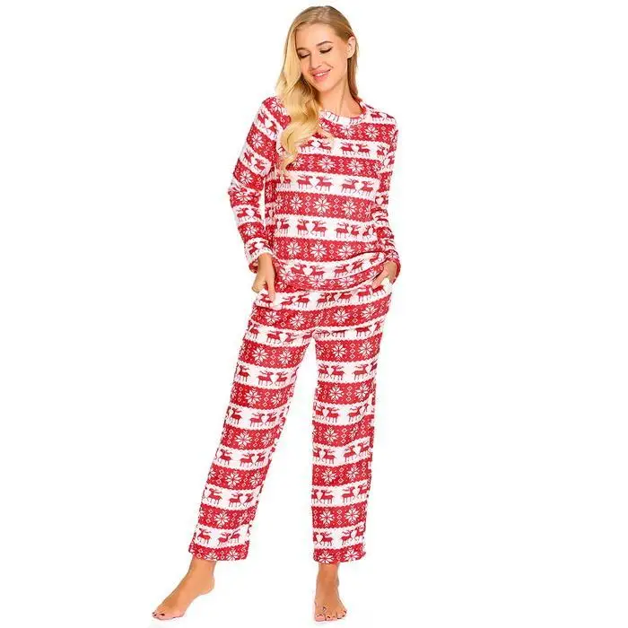 Ekouaer осень-зима Для женщин пижамы комплекты одежды для сна с длинными рукавами пижамный комплект Повседневное мягкие фланелевые пижамы