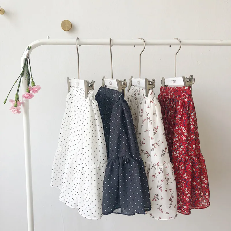 

new 2019 Summer Design Chiffon Baby Girls Skirts Polka Dots Floral Kids Skirt Korean Style Children Clothes 4 colors for 3-8y