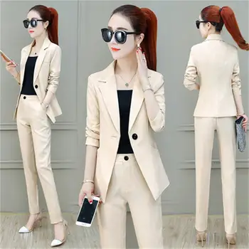 

2019 spring and autumn small suit jacket fashion professional wear OL temperament elegant women's casual two-piece suit trend