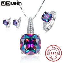 Místico Del Arco Iris 100% 925 Sello de Plata de ley Pendientes Del Collar Del anillo Del Aniversario de Boda Regalos de La Joyería para Las Mujeres/mujer