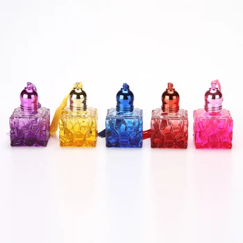 

10ML Square Water Cube Transparent Glass Roll On Cosmetic Perfume Bottle Colored Cap Tassel Oil Bottles 4PCS/LOT