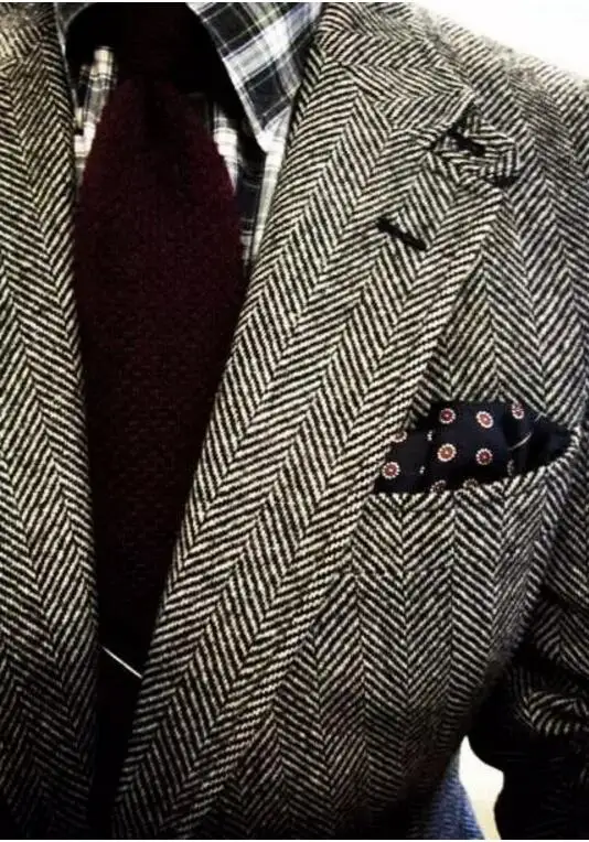 Slim Fit Wool Herringbone tweed tuxedos British style