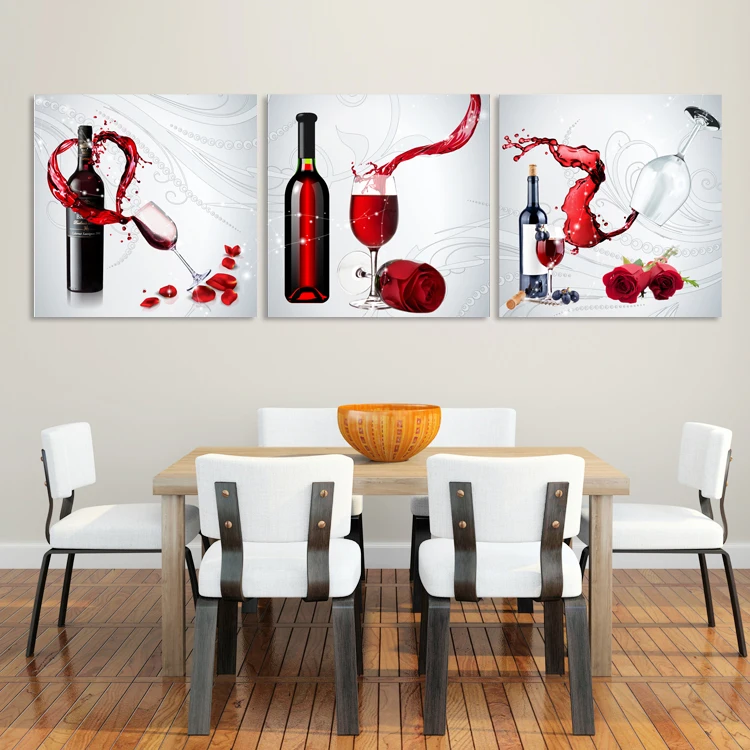 2016 New 3 panels red wine and wine glass Home decoration wall art