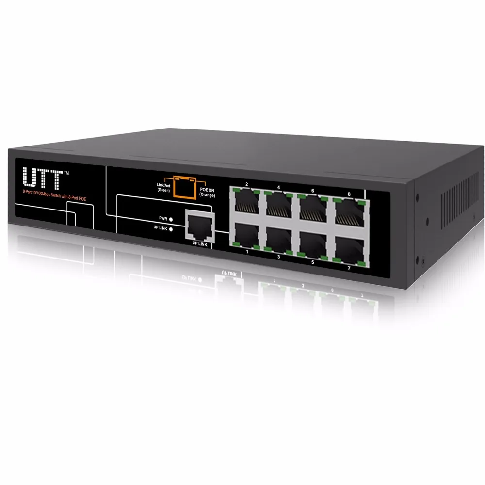 UТТ S1081P 8-портов Неуправляемый Fast Ethernet PoE Коммутатор, 8 портов PoE 120 Вт, 802.3af, плюс 1 FE Порта, идеально подходит для Ip-камер