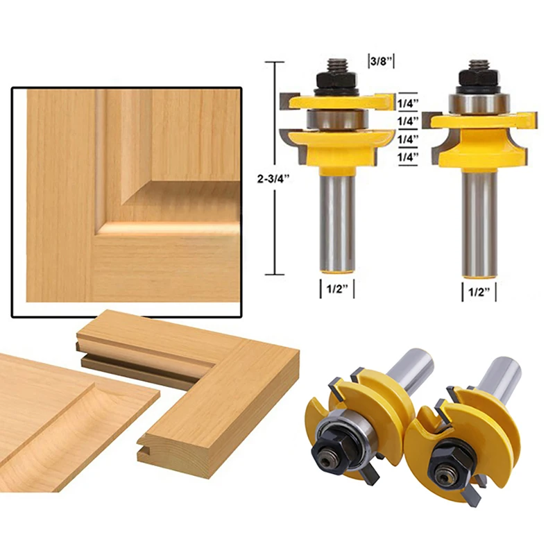 2Pcs 1/2'' Shank Rail &amp; Stile Router Bits Shaker 
