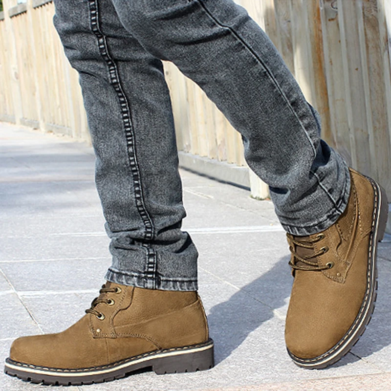 

Genuine Leather Men Boots Man shoes Fur Male Winter Boots Warm Snow Boots Waterproof Work Shoes botas masculina FM246