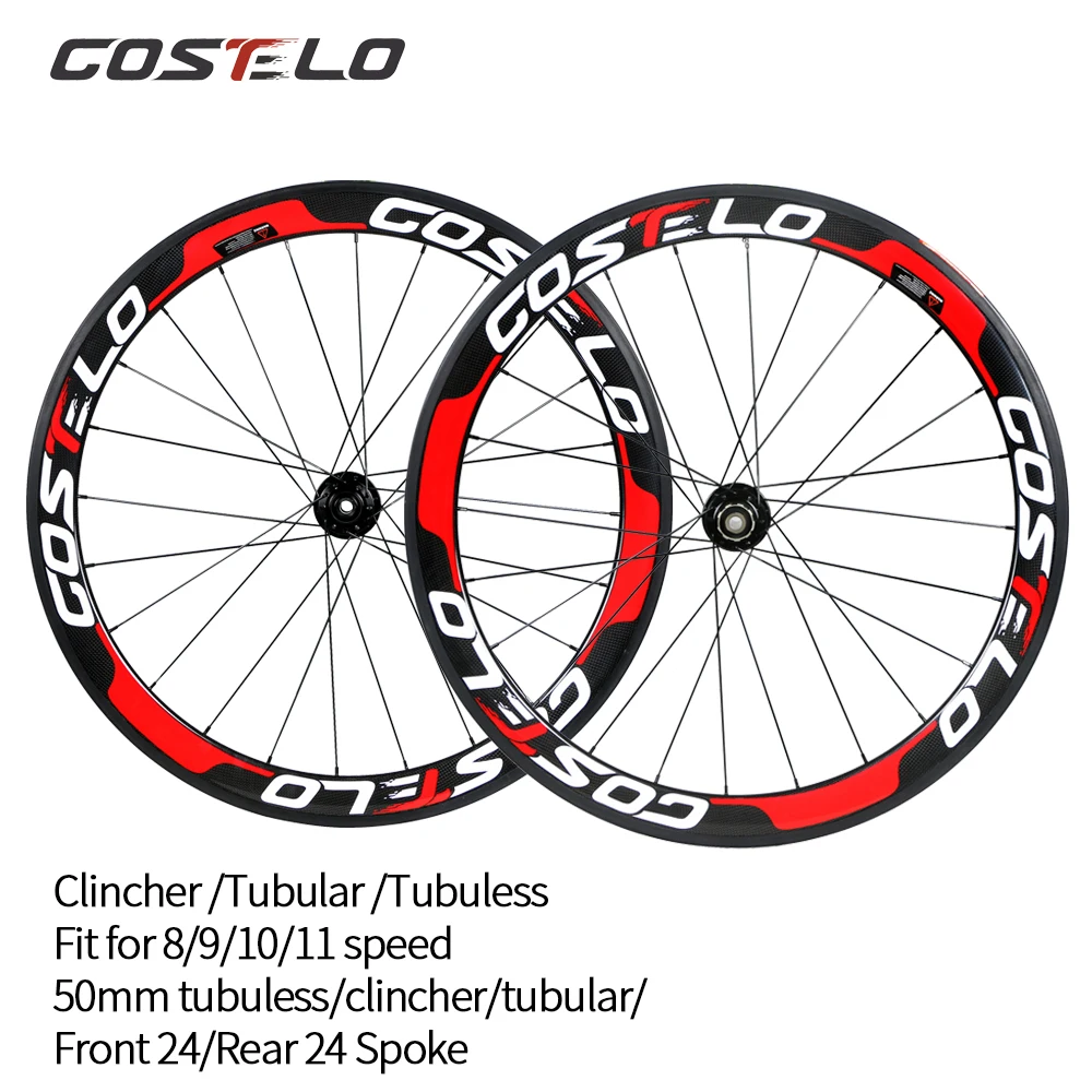 Costelo через ось 6 Болт дисковый тормоз карбоновые колеса для шоссейного велосипеда 700C 50 мм Clincher углеродная колесная труба 25 мм u-образный циклокросс