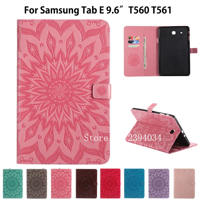 T560 Case For Samsung Galaxy Tab E 9.6 Inch T560 T561 Sm-T561 Smart Cover Funda Tablet Sunflower Embossed Pu Leather Stand Shell