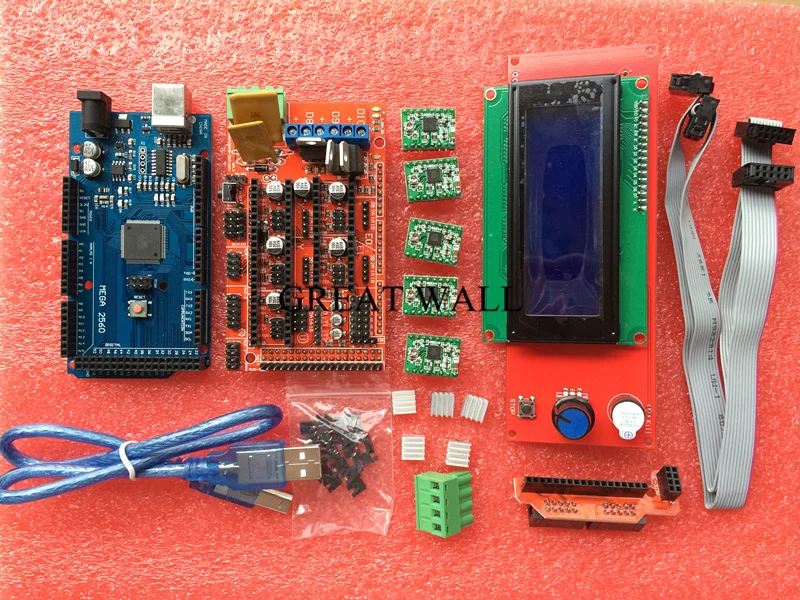 جديد 3D مجموعة الطابعة ميجا 2560 R3 + 1 pcs RAMPS 1.4 المراقب + 5 pcs A4988 السائر نموذج مشغل/RAMPS 1.4 2004 تحكم lcd