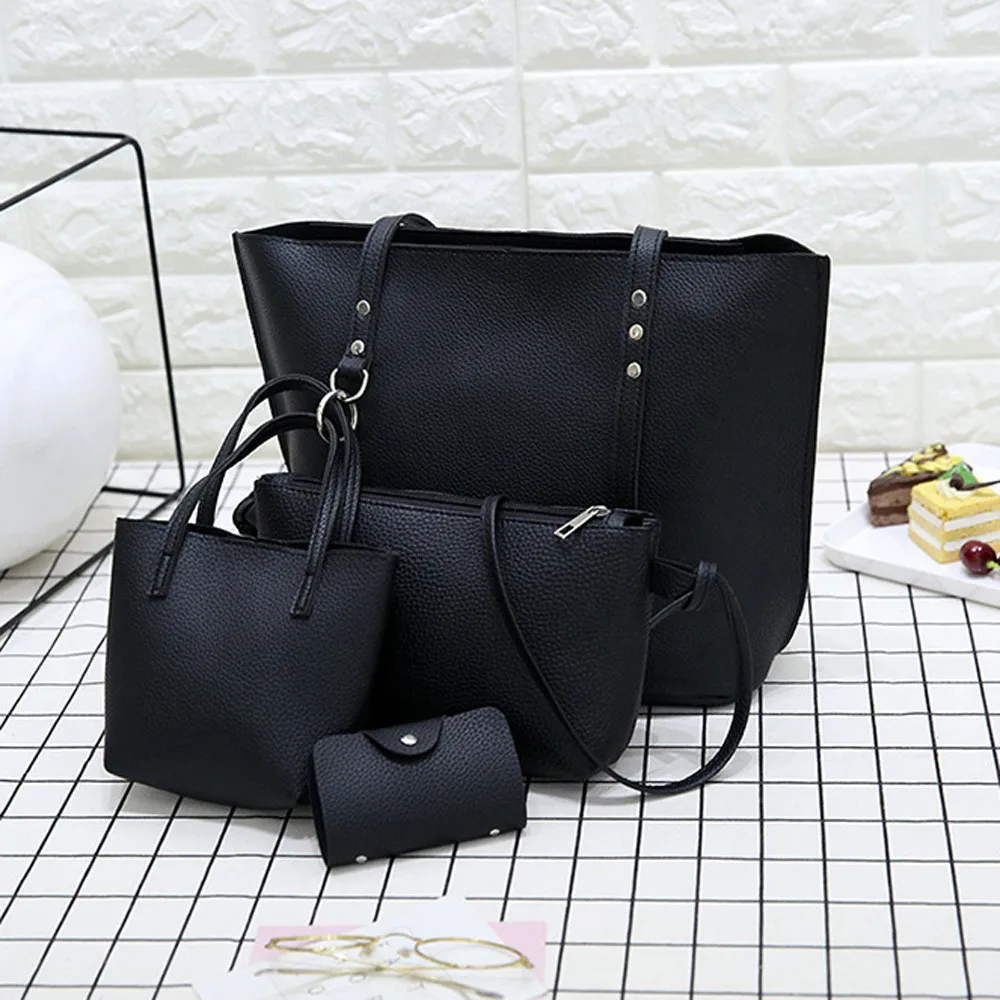 

4Pcs Women Shoulder Bag Pattern Leather Shoulder Bag+Crossbody Bag+Handbag+Wallet Pu Leather Handbags sac main femme Bolsos muje