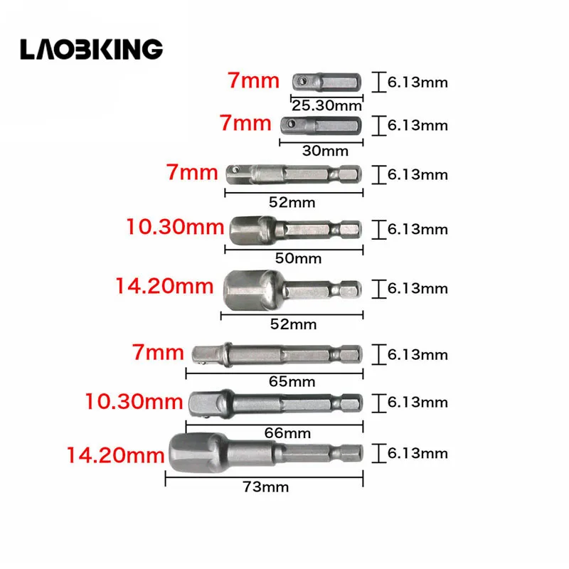 

8Pcs Socket Adapter Bits Set Hex Drill Nut Driver Power Shank 1/4" 3/8" 1/2" Connecting Rod Head Extension Drill Bits Bar Wrench
