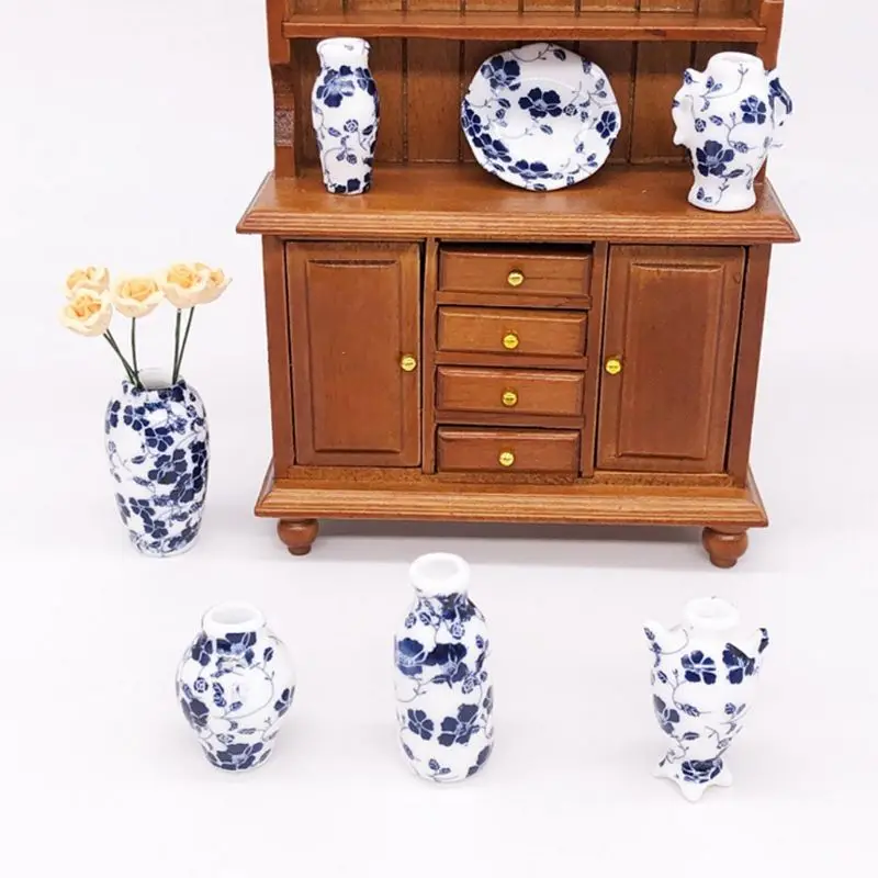 

7pcs/set Miniature Dollhouse Mini Ceramic Vase 1:12 Doll House Miniatures Accessories Decorative Porcelain