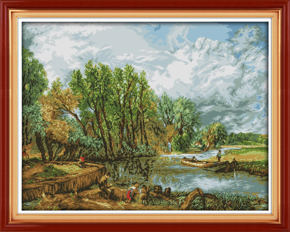 

Riverside cross stitch kit aida 14ct 11ct count printed canvas stitches embroidery DIY handmade needlework