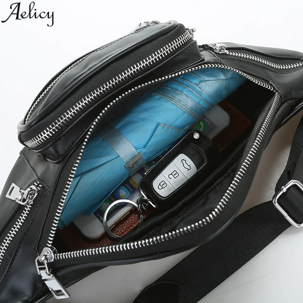 Aelicy Fashion Waist Bags Unisex Solid new Pack Female Chains Bag Black Hobos Shape Pu Leather Waist Packs Chest Phone Pouch