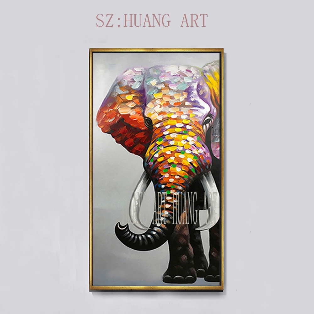 

Hand painted cartoon animal Oil Painting cute little elephant On Canvas Modern home decoration Wall Art picture for living room