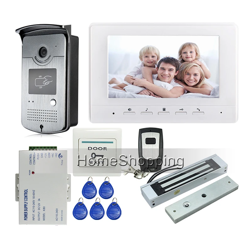 

FREE SHIPPING 7" Screen Video Intercom Door Phone System + 1 White Monitor + Outdoor RFID Access Camera + 180kg EM Lock + Remote