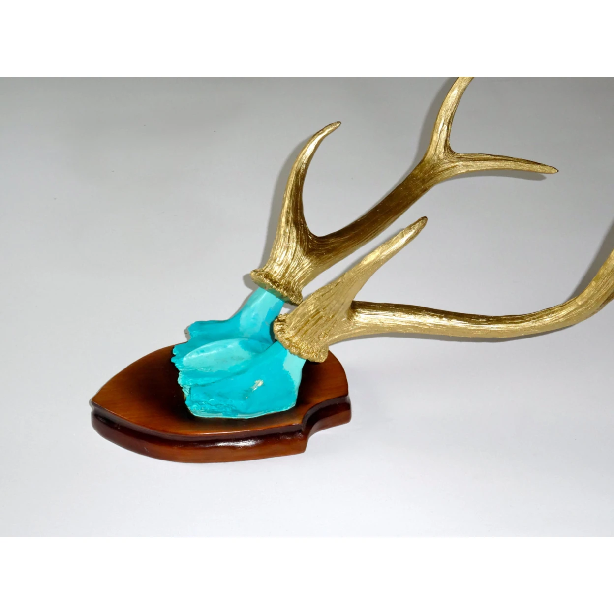 Large Faux Taxidermy Deer Antler Mount - Turquoise Skull and Gold Antlers - Unique Fake Resin Decor- Animal Friendly Wall Art - HT6308 (1)