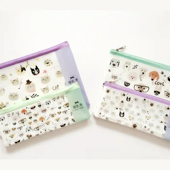 I18 Kawaii Lovely Cat Dog Pet Style PVC Pen Bag Pencil Case Storage Organizer Student Stationery School Supply Birthday Gift