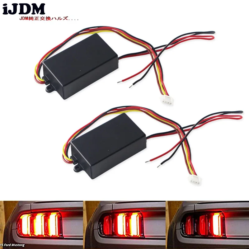 

iJDM (2) 3-Step Sequential Dynamic Chase Flash Module Boxes For Car Ford Mustang taillamp Front or Rear Turn Signal Light