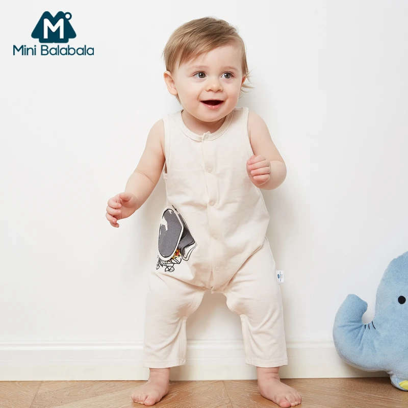 

Mini Balabala Baby Boy 100% Cotton 3D Cartoon Sleeveless Jumpsuit Newborn Infant Babys Romper One-Piece with Ribbed Crewneck