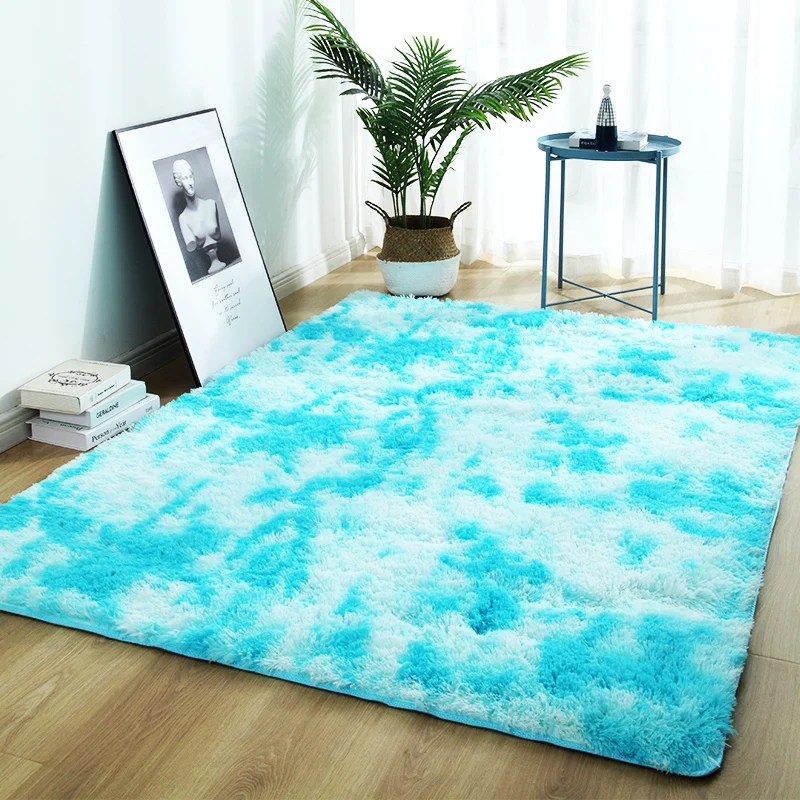 

Variegated tie-dye gradient carpet living room coffee table mat long hair rug Nordic modern bedroom mat soft and comfortable rug