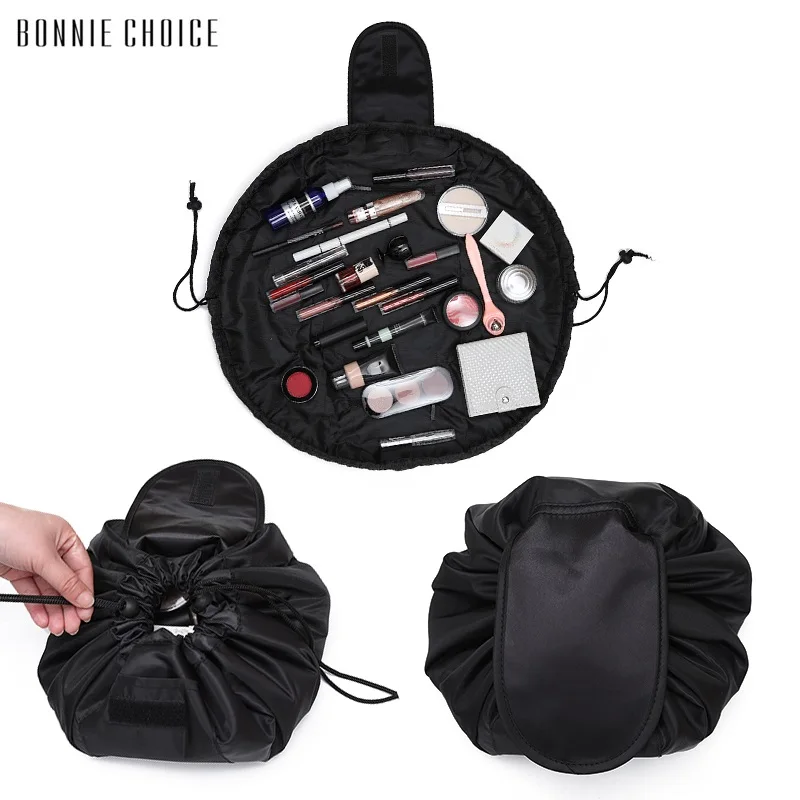 

BONNIE CHOICE 1 Pc Black Makeup Tool Cosmetic Toiletry Case Washable Organizer Storage Pouch Drawstring Makeup Set Bag