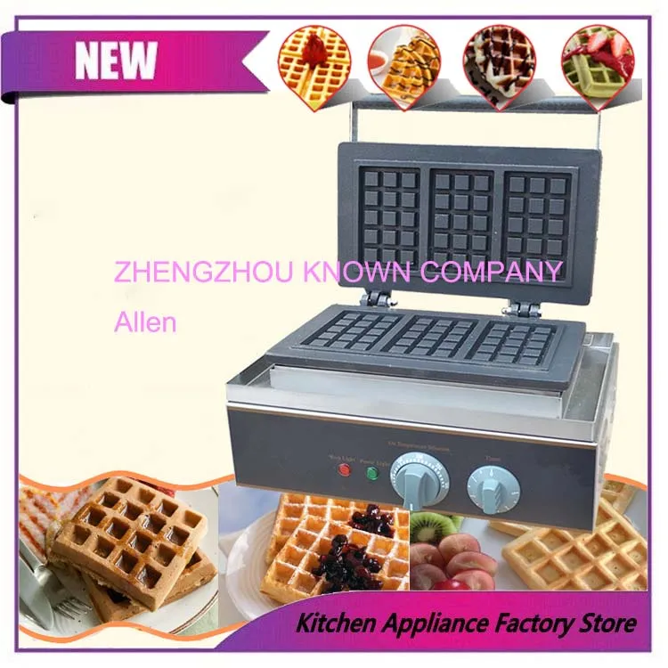 

Commercial square waffle machine stainless steel 110v60hz waffle maker with 3 pcs waffle moulds