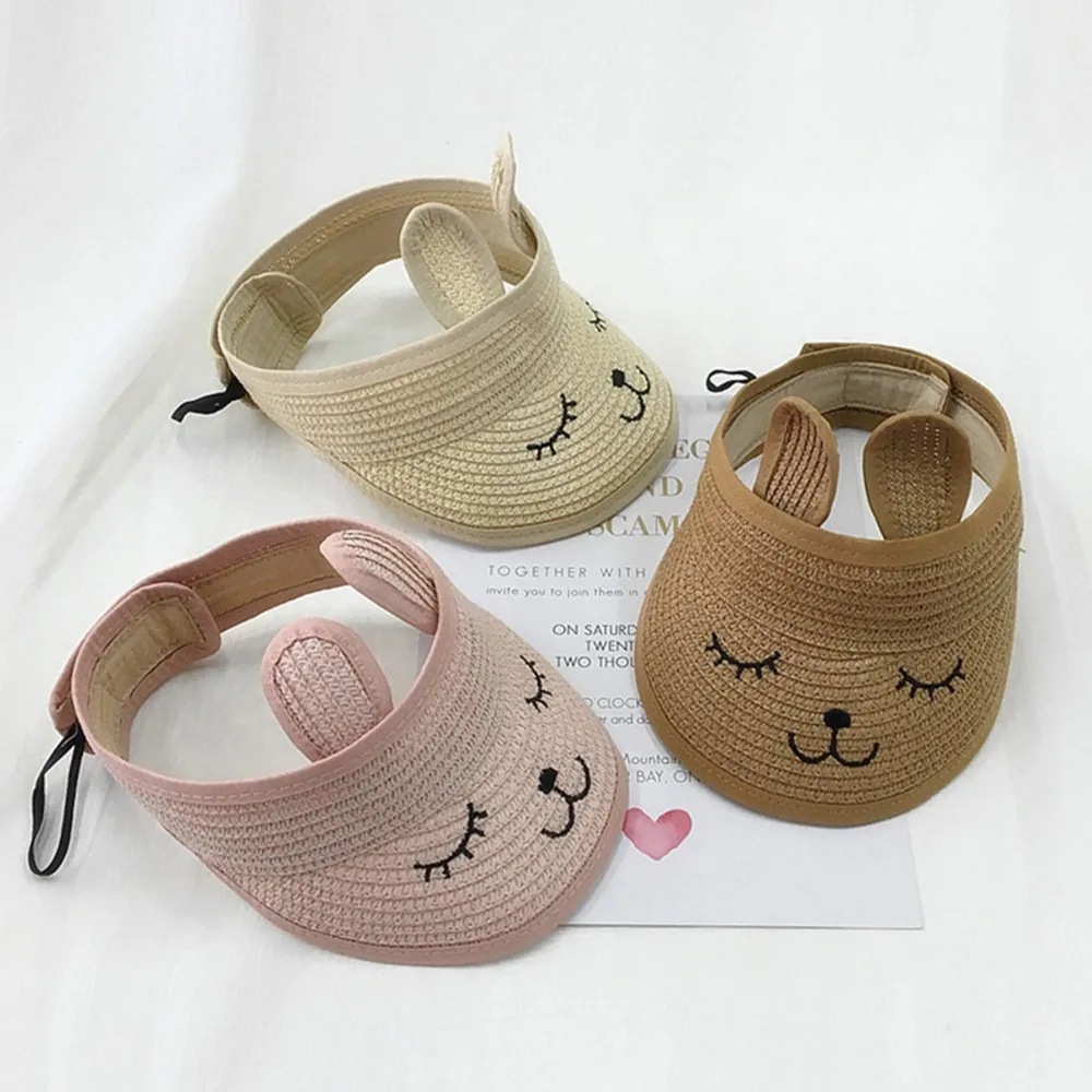 

Hats/Caps Cute Bunny Empty Top Sun Hats For Girls Kids Visor Protection Straw Hat Foldable Stereo Ear Shade Sunscreen Beach Hat
