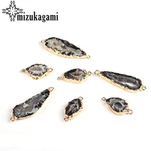 15*47 мм 15*29 мм 1 шт. подвески из природного камня кулон черный геометрическая форма двойное отверстие соединительный элемент из агата для DIY ювелирных аксессуаров