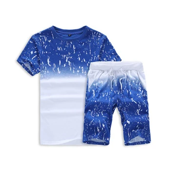 

Men Summer Short Sleeve Gradient Print Tracksuit Suit T-shirts Top Tee Shorts Sets