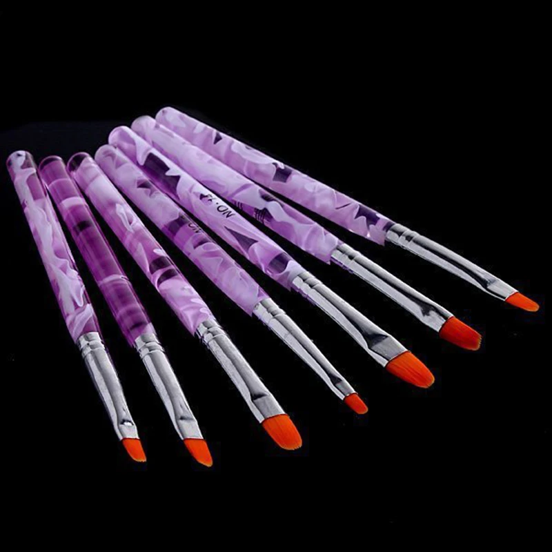 7pcs/set Flat UV Gel Acrylic Nail Brush Set Nail Art Painting Purple