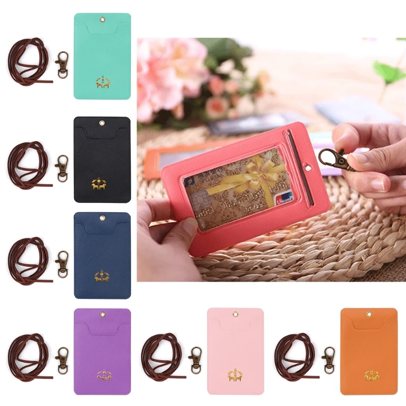 

THINKTHENDO Fashion Faux leather Unisex ID Card Holder Card Bag Badge Neck Strap Lanyard Key Ring Keychain Gift