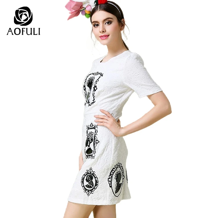 Size-S-L Women Vintage Jacquard Dresses Embroidered Black White Sundress Summer Fashion A-Line Short Sleeve Clothes Y903