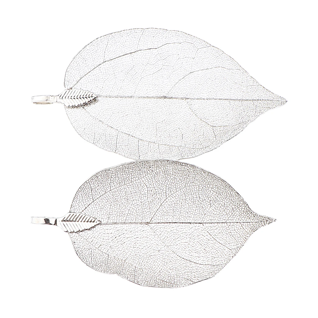 2 Pieces Electroplated Copper Natural Filigree Leaf Charms DIY Pendant Crafts for Necklace Earring Dangle Jewelry