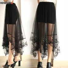 HENGSONG, Женская Тюлевая юбка с ласточкиным хвостом, черная, белая, для взрослых, Тюлевая юбка, эластичная, высокая талия, плиссированная, миди юбка,, новинка 722657