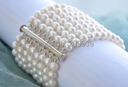 

huij 00962 8row 8" 6-7mm WHITE ROUND FRESHWATER PEARL BRACELET MAGNET