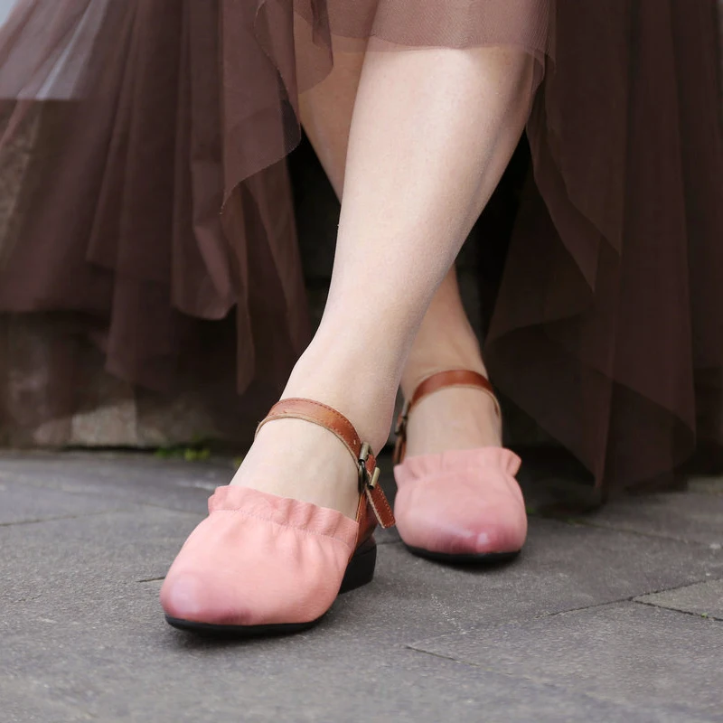 

Women Leather Sandals Pointed Toe Botines Summer Shoes 3 Cm Low Heels Pink Sandals Women Handmade Genuine Leather Shoes Sweet